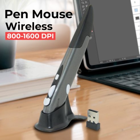 Vertical Pen Mouse Wireless Ergonomic Grip 800-1600 DPI – PR-03 – Black
